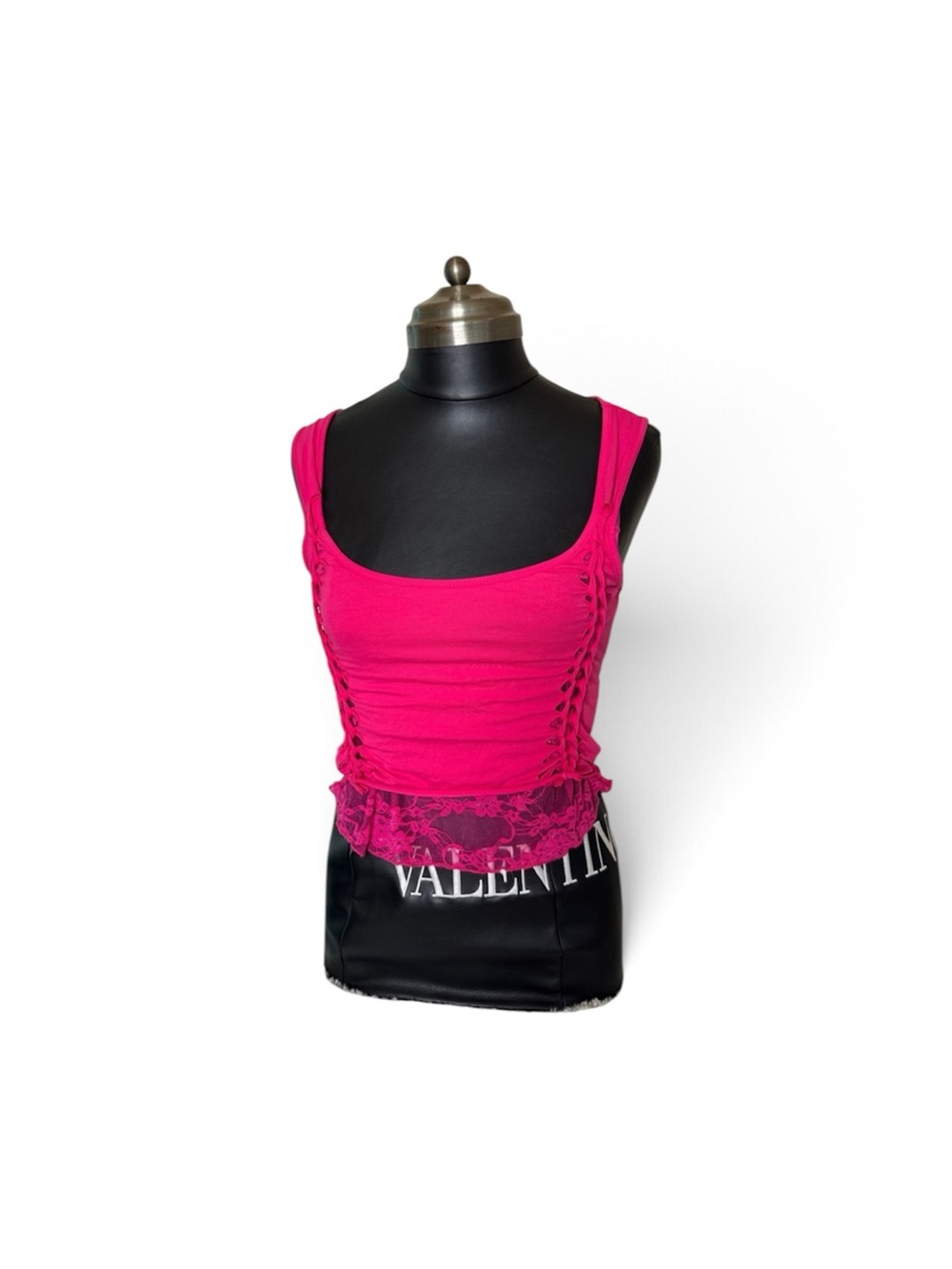 Current Mood Hot Pink Lace-Trim Tank